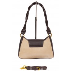 На фото 3 - Женская сумка-седло с плетёной ручкой, цвет молочный