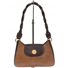 На фото 2 - Женская сумка-седло с плетёной ручкой, цвет светло-коричневый