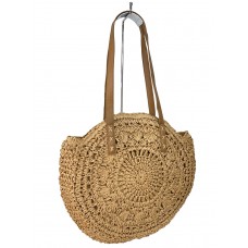 На фото 1 - Круглая плетеная сумка из соломы с длинными ручками, цвет песочный