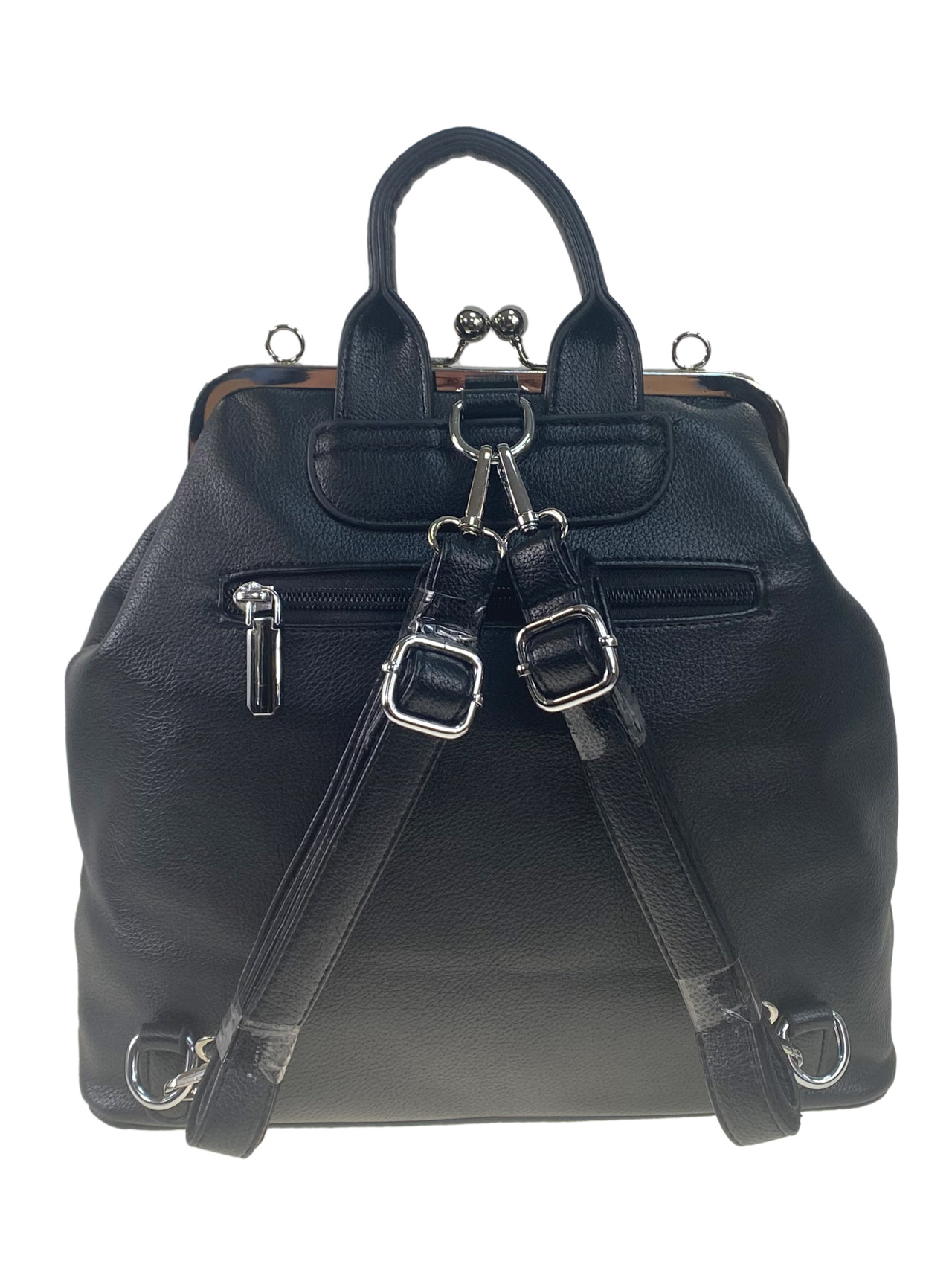 На фото 2 - Женская сумка-рюкзак с фермуаром   из искусственной кожи, цвет черный