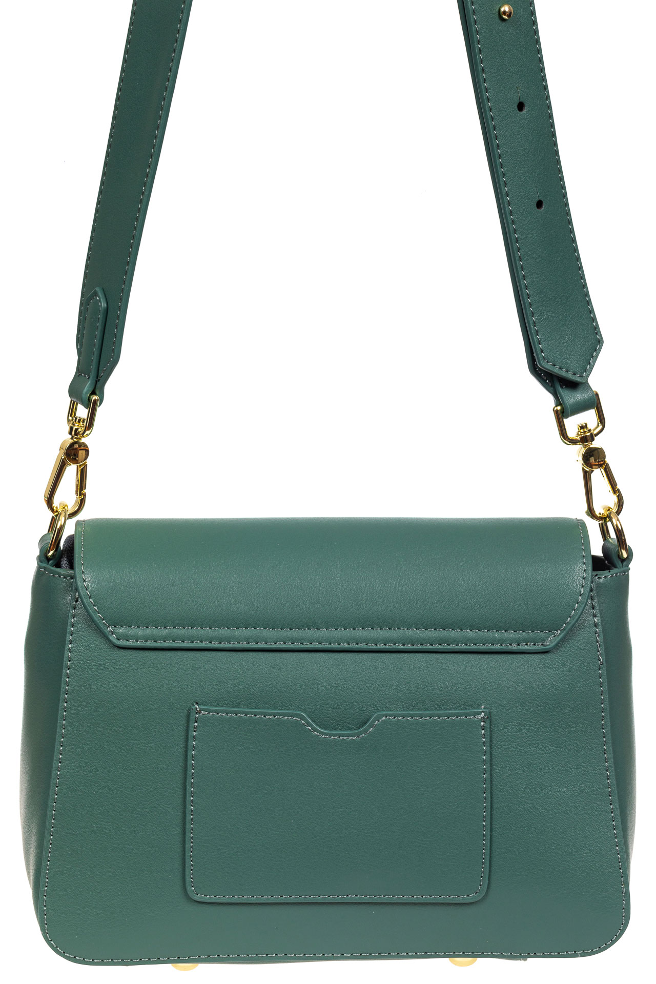 На фото 3 - Кожаная сумка трапеция с акцентным замком, цвет зеленый