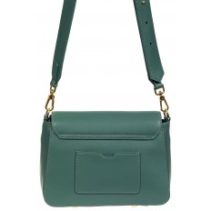 На фото 3 - Кожаная сумка трапеция с акцентным замком, цвет зеленый