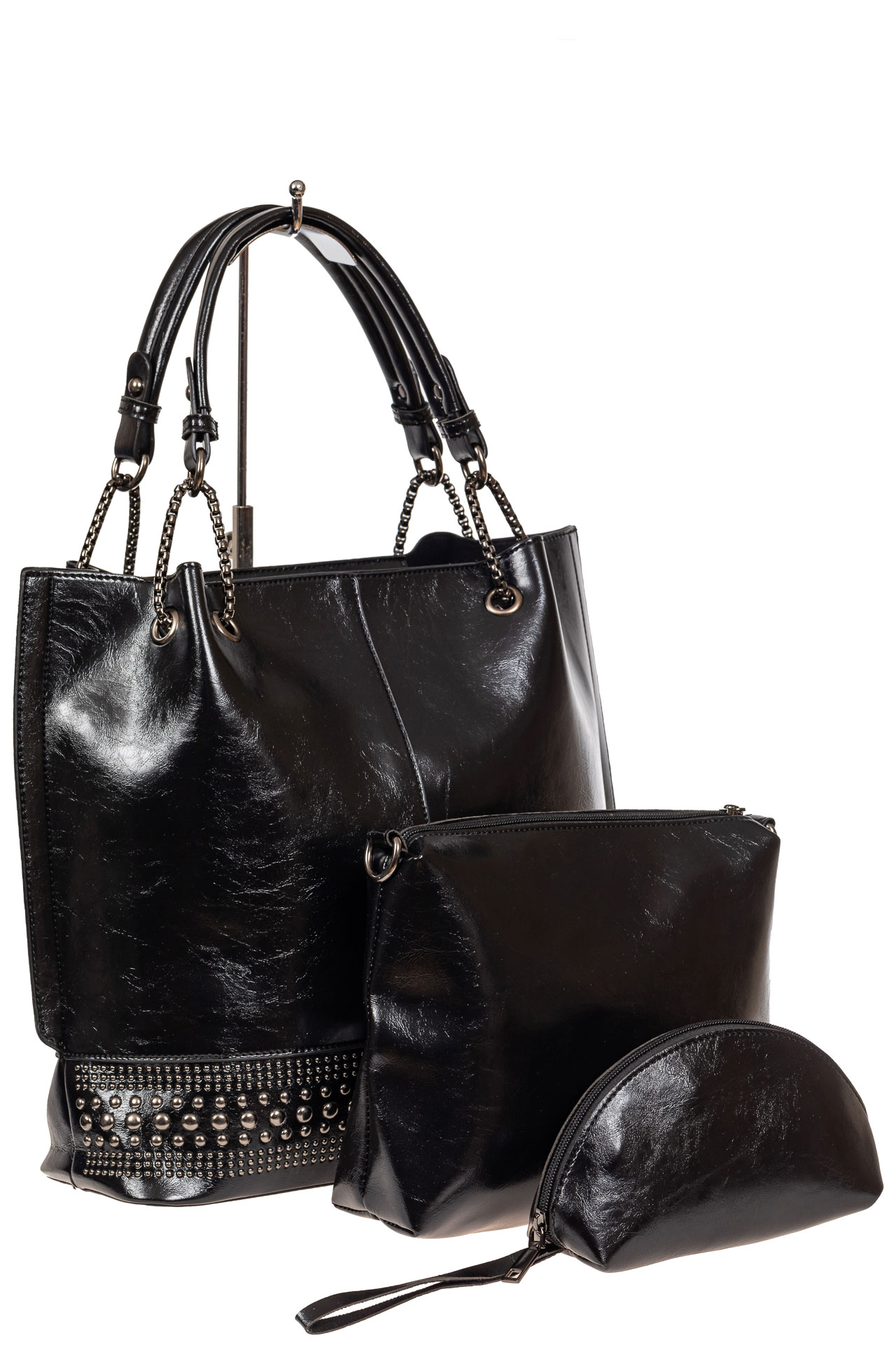На фото 2 - Набор сумок из искусственной кожи, цвет чёрный