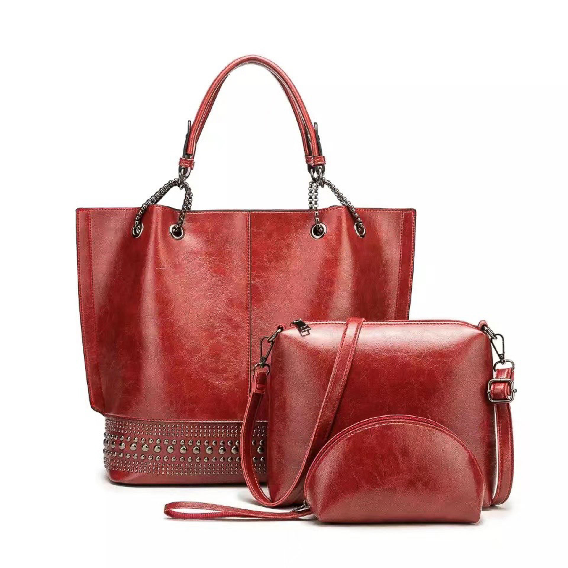 На фото 1 - Набор сумок из искусственной кожи, цвет красный