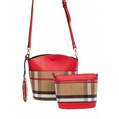 На фото 2 - Комплект сумок из кожзама, бежевая с красным, клетка
