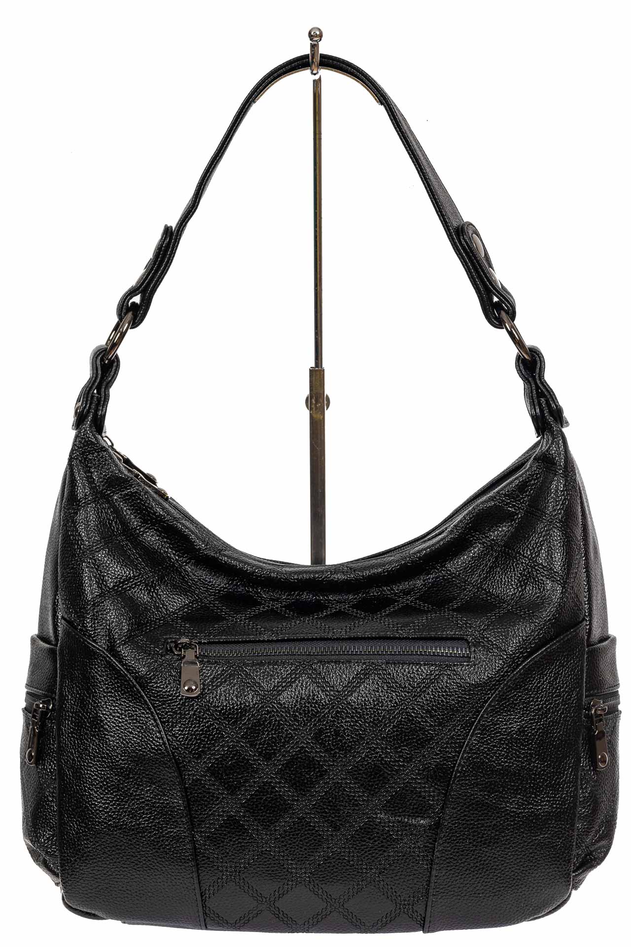 На фото 2 - Женская стёганая сумка хобо из искусственной кожи, цвет чёрный