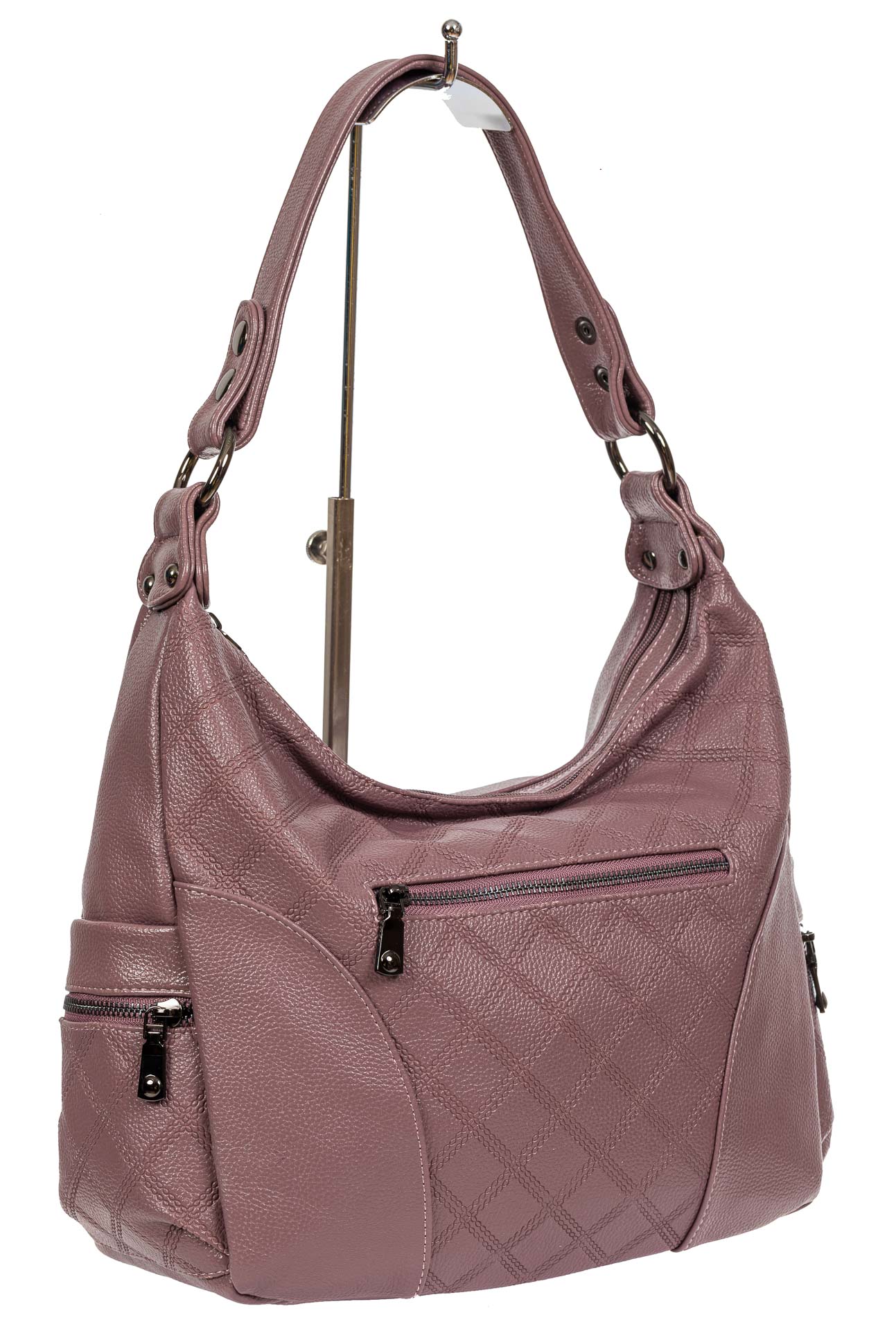 На фото 1 - Женская стёганая сумка хобо из искусственной кожи, цвет сиреневый