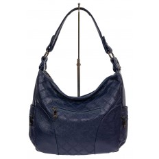 На фото 2 - Женская стёганая сумка хобо из искусственной кожи, цвет тёмно-синий