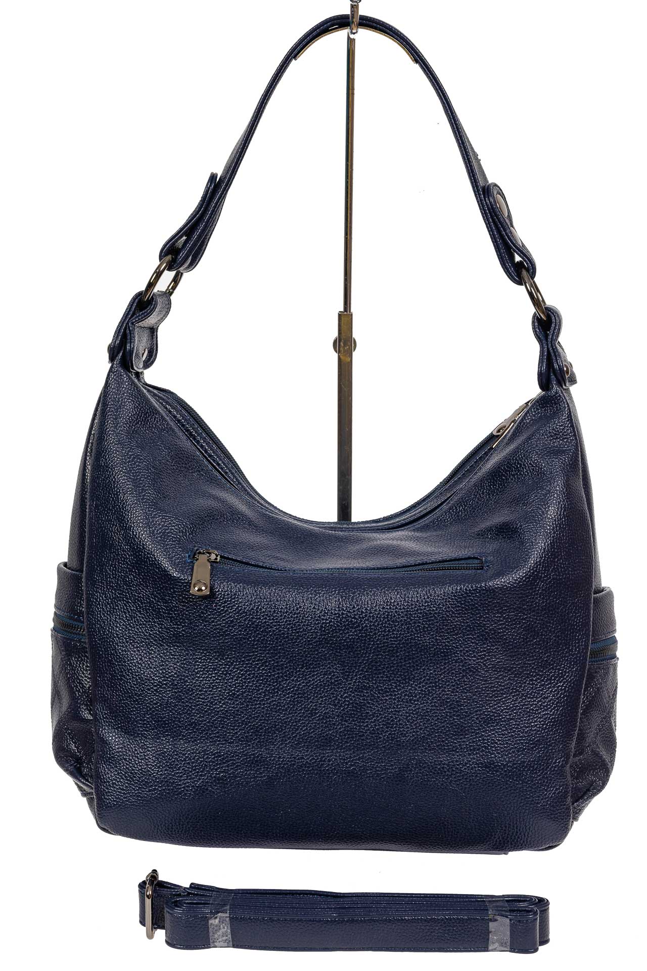 На фото 3 - Женская стёганая сумка хобо из искусственной кожи, цвет тёмно-синий