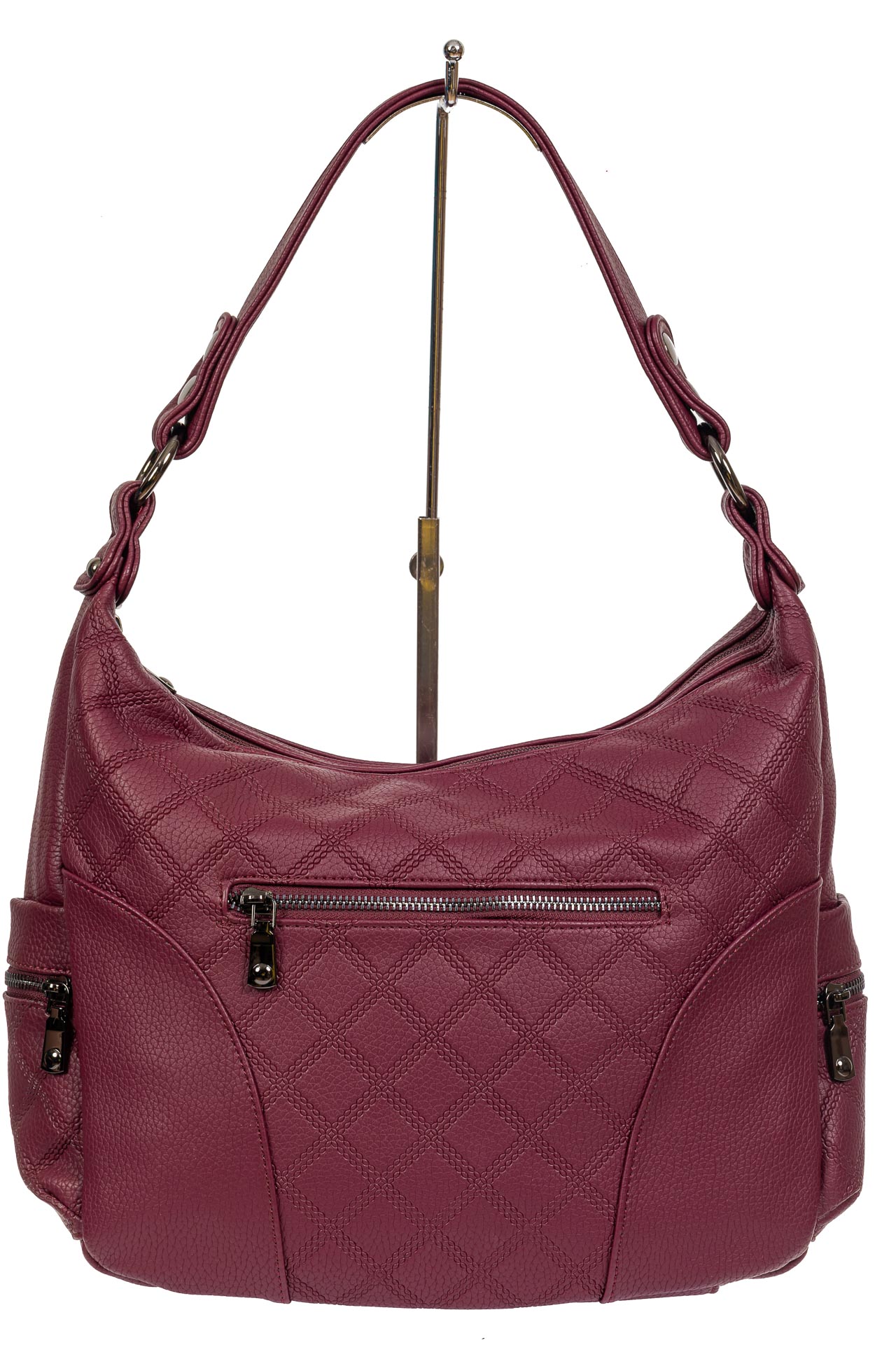 На фото 2 - Женская стёганая сумка хобо из искусственной кожи, цвет бордовый