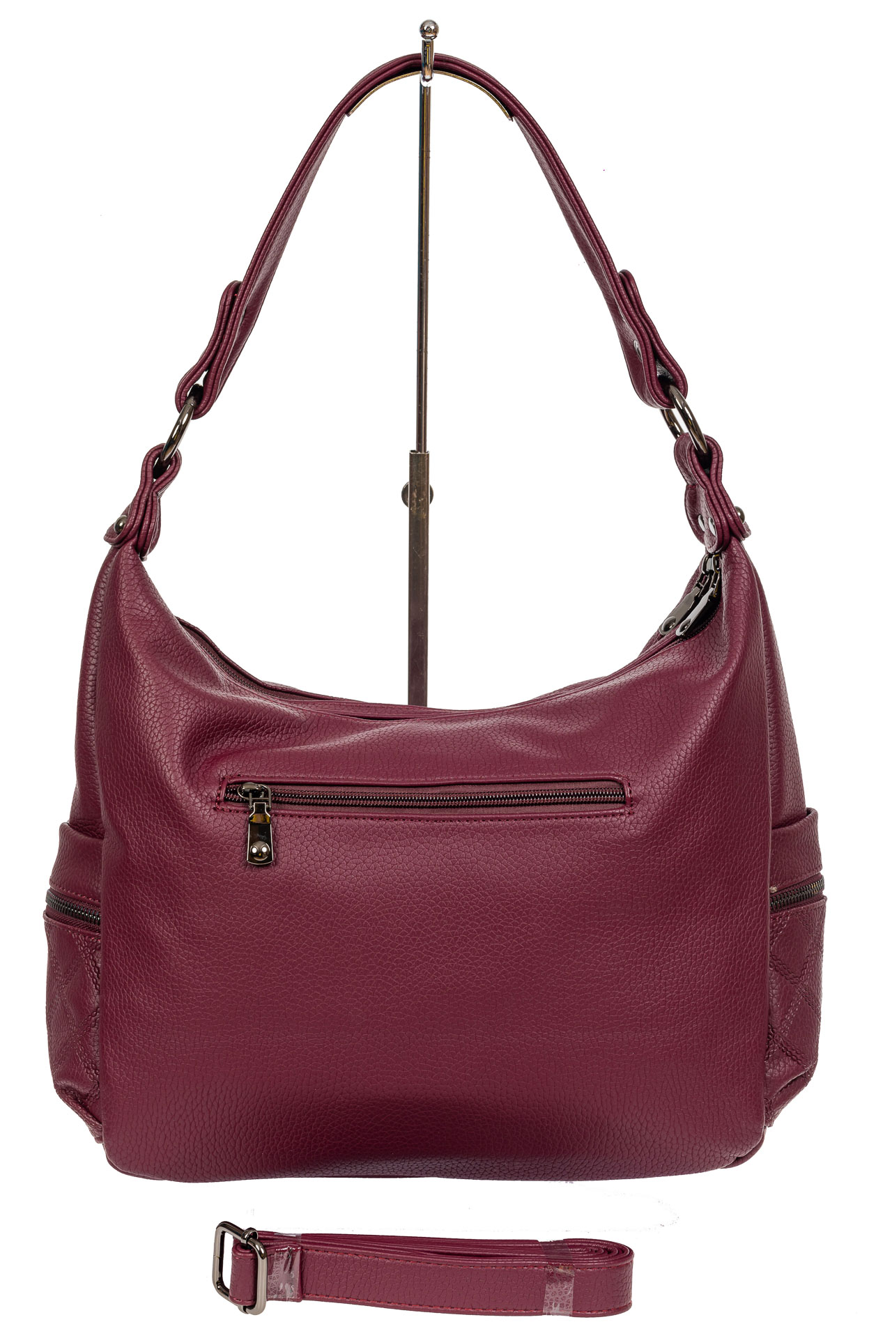 На фото 3 - Женская стёганая сумка хобо из искусственной кожи, цвет бордовый