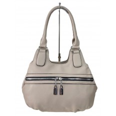 На фото 2 - Женская сумка из искусственной кожи, цвет бежево-серый