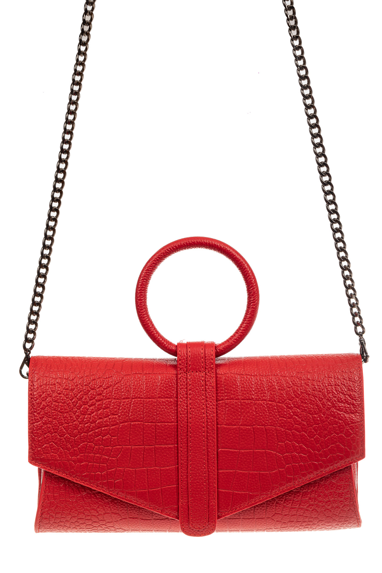 На фото 2 - Женская сумка багет из натуральной кожи, цвет красный