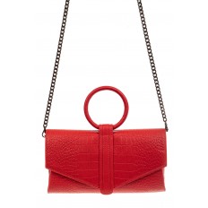 На фото 2 - Женская сумка багет из натуральной кожи, цвет красный