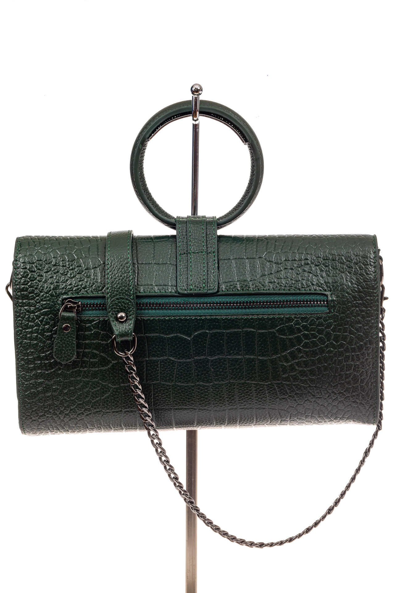 На фото 3 - Женская сумка багет из натуральной кожи, цвет зеленый