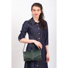 На фото 5 - Женская сумка багет из натуральной кожи, цвет зеленый