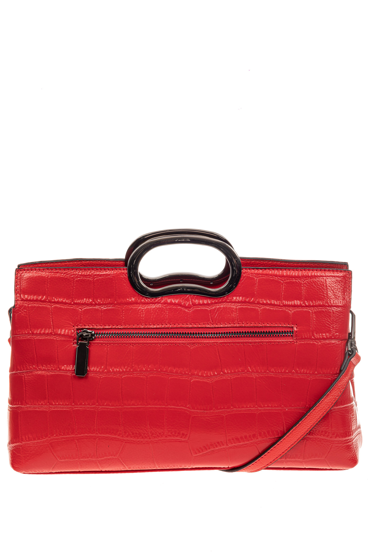 На фото 3 - Женская сумка из натуральной кожи с принтом под рептилию, красная