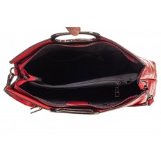 На фото 4 - Женская сумка из натуральной кожи с принтом под рептилию, красная
