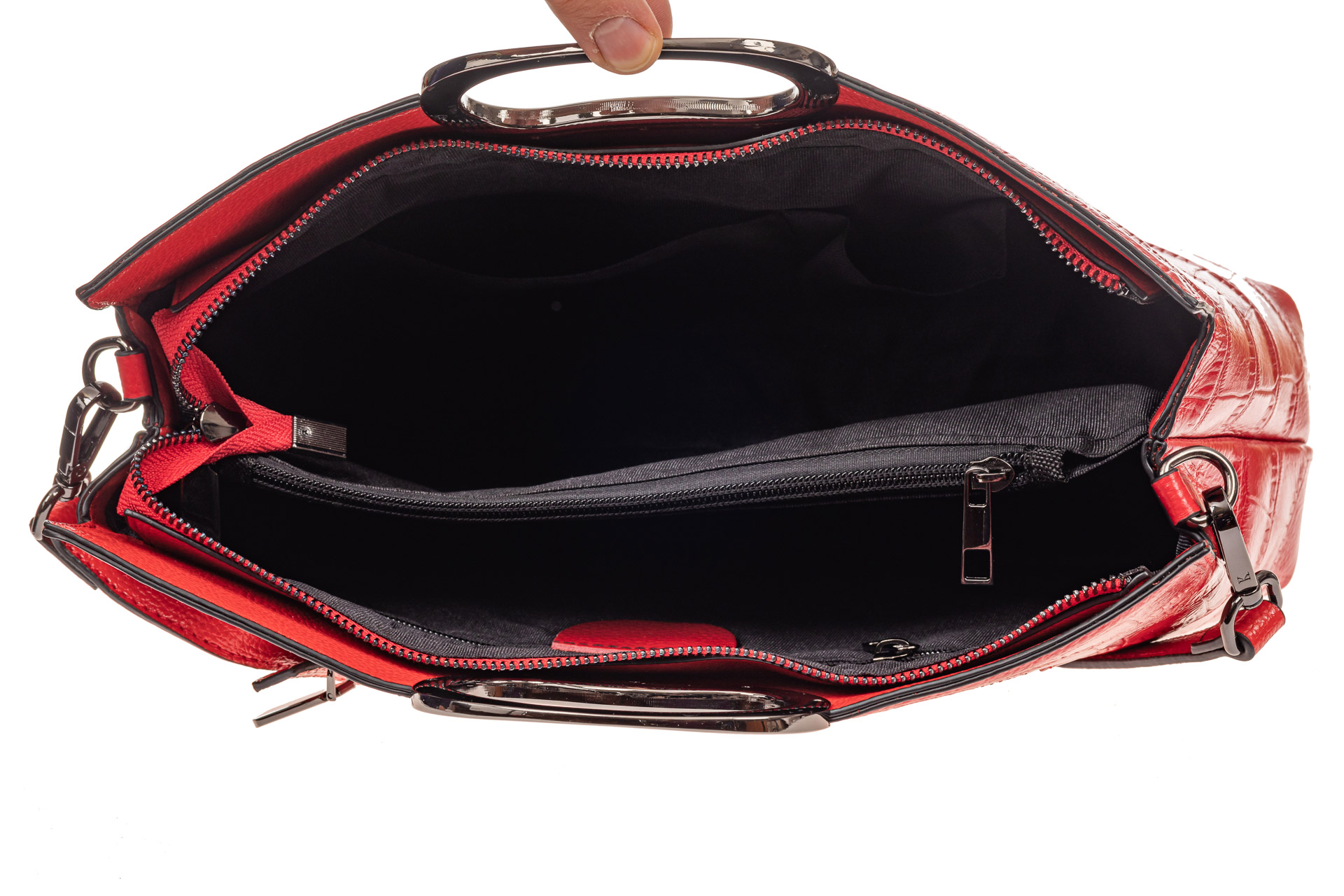 На фото 4 - Женская сумка из натуральной кожи с принтом под рептилию, рыжая