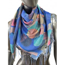 На фото 1 - Двухсторонний платок из кашемира с абстрактной росписью, мультицвет