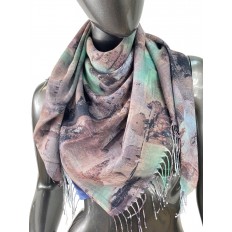 На фото 2 - Двухсторонний кашемировый платок с абстрактной росписью, мультицвет