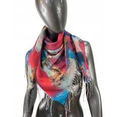 На фото 2 - Двухсторонний платок из кашемира с росписью, мультицвет