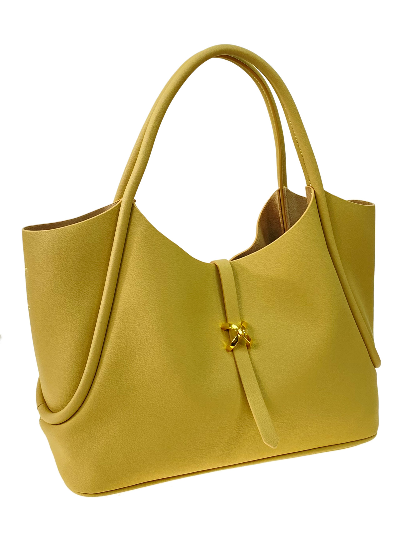 На фото 1 - Женская сумка из натуральной кожи, цвет горчичный