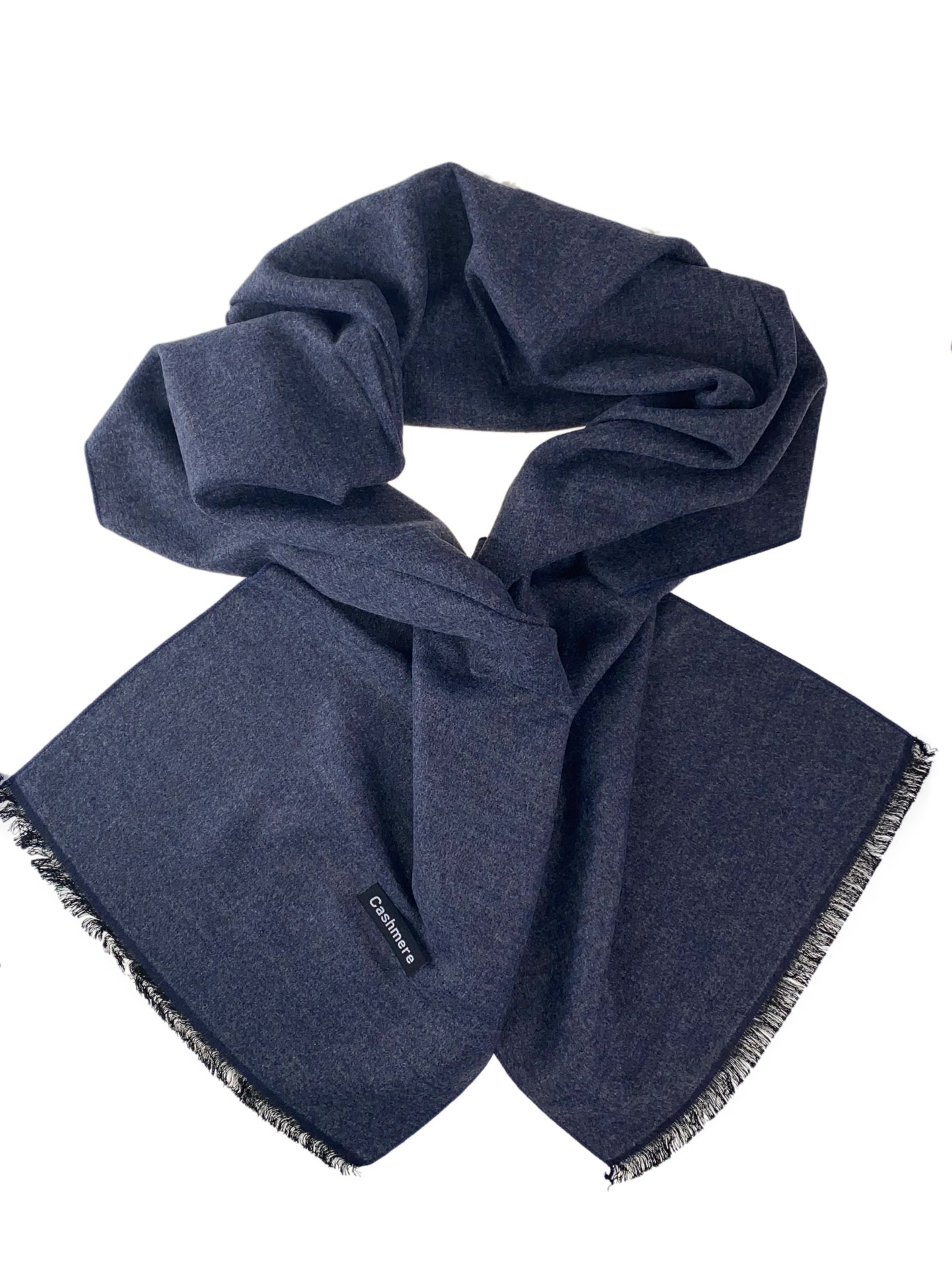 На фото 1 - Однотонный мужской шарф из кашемира, цвет тёмно-синий с серым