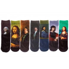 На фото 2 - Носки  с принтом "Живописные полотна", цвет тёмно-синий с чёрным