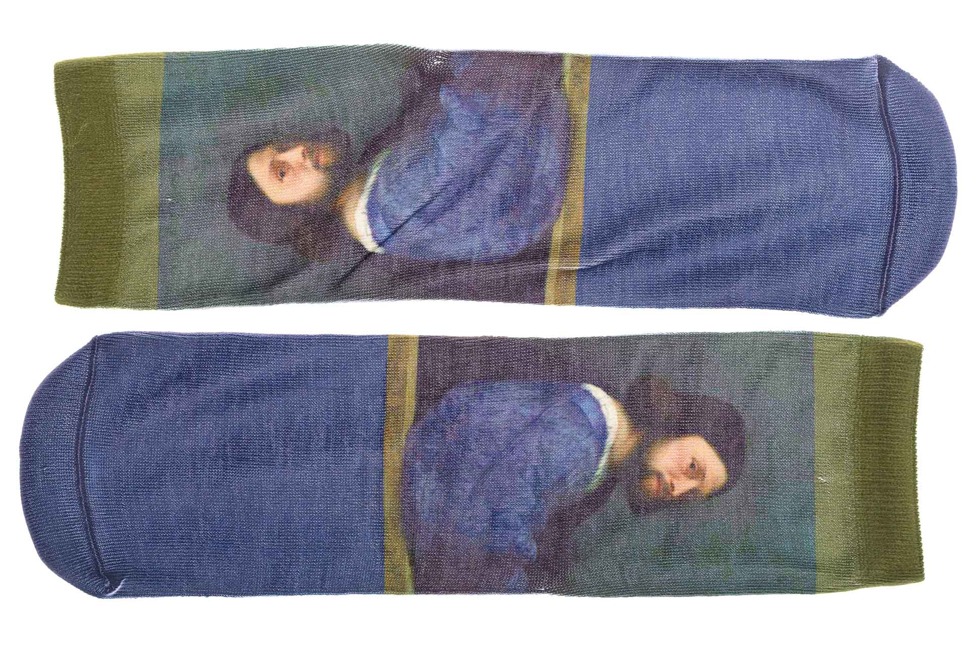 На фото 1 - Носки  с принтом "Живописные полотна", цвет синий с зелёным