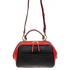 На фото 2 - Мягкая кожаная женская сумка на каждый день, цвет красный с черным