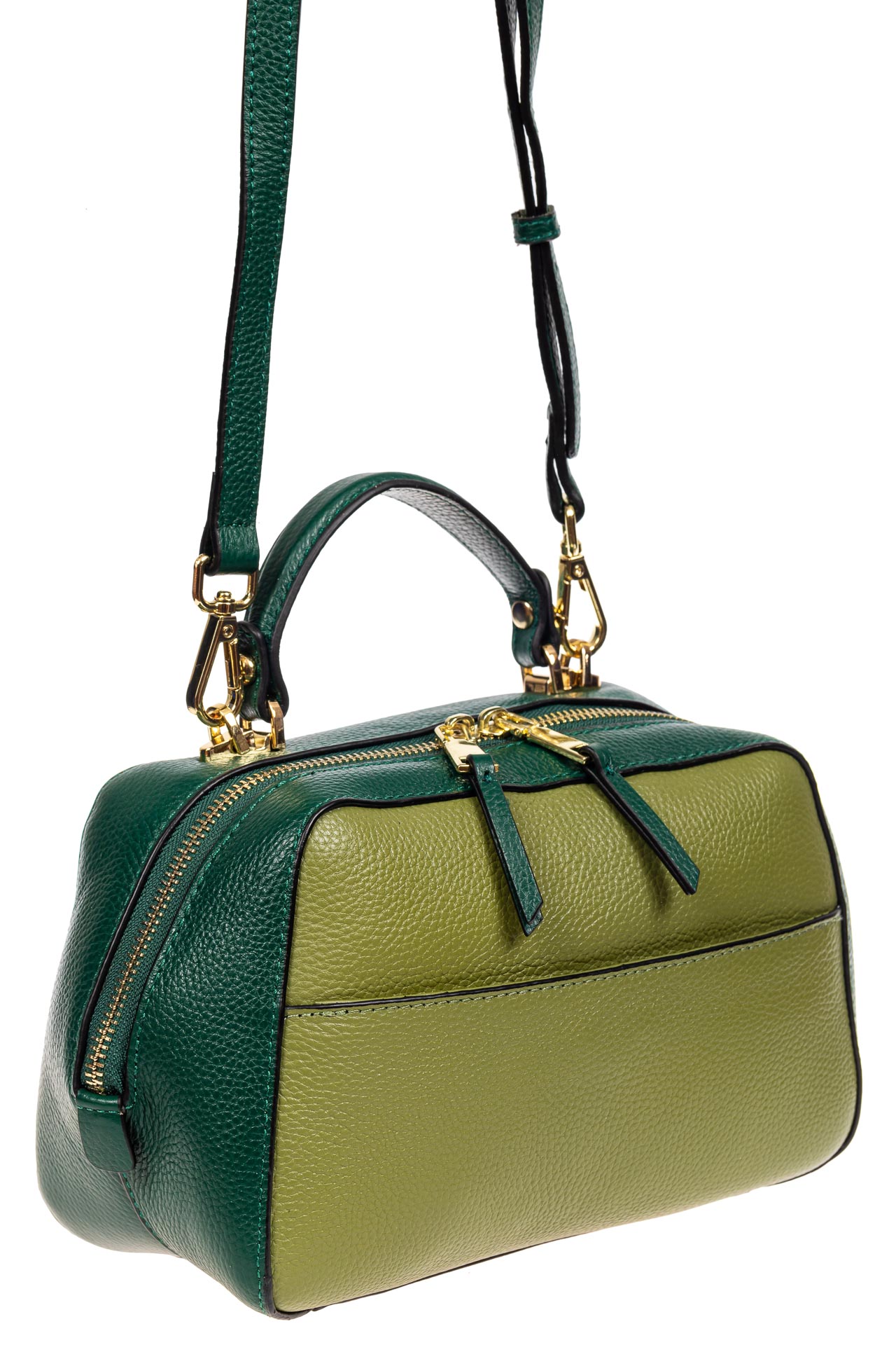 На фото 1 - Мягкая кожаная женская сумка на каждый день, цвет зеленый с оливковым