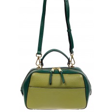 На фото 2 - Мягкая кожаная женская сумка на каждый день, цвет зеленый с оливковым