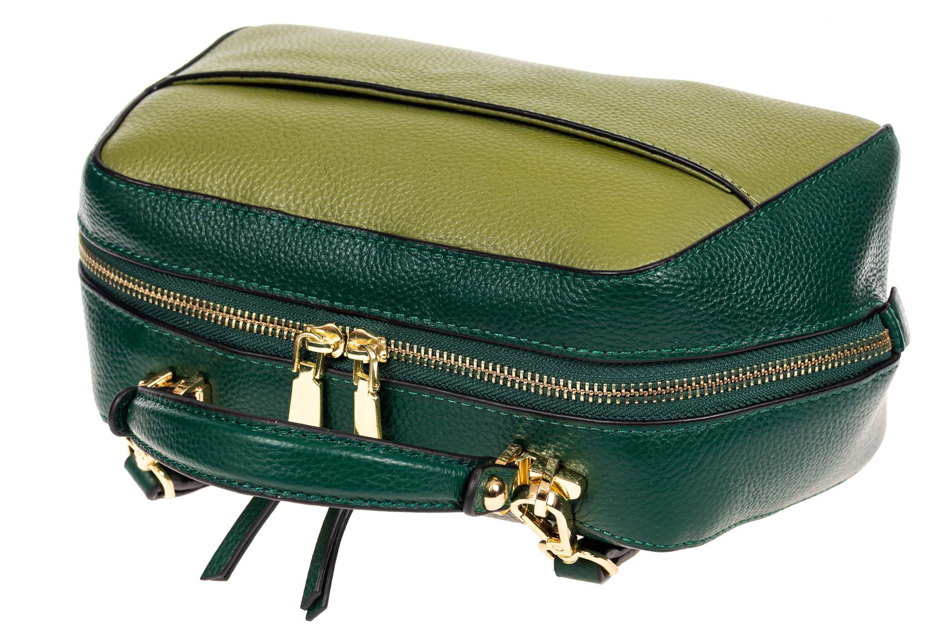 На фото 4 - Мягкая кожаная женская сумка на каждый день, цвет зеленый с оливковым