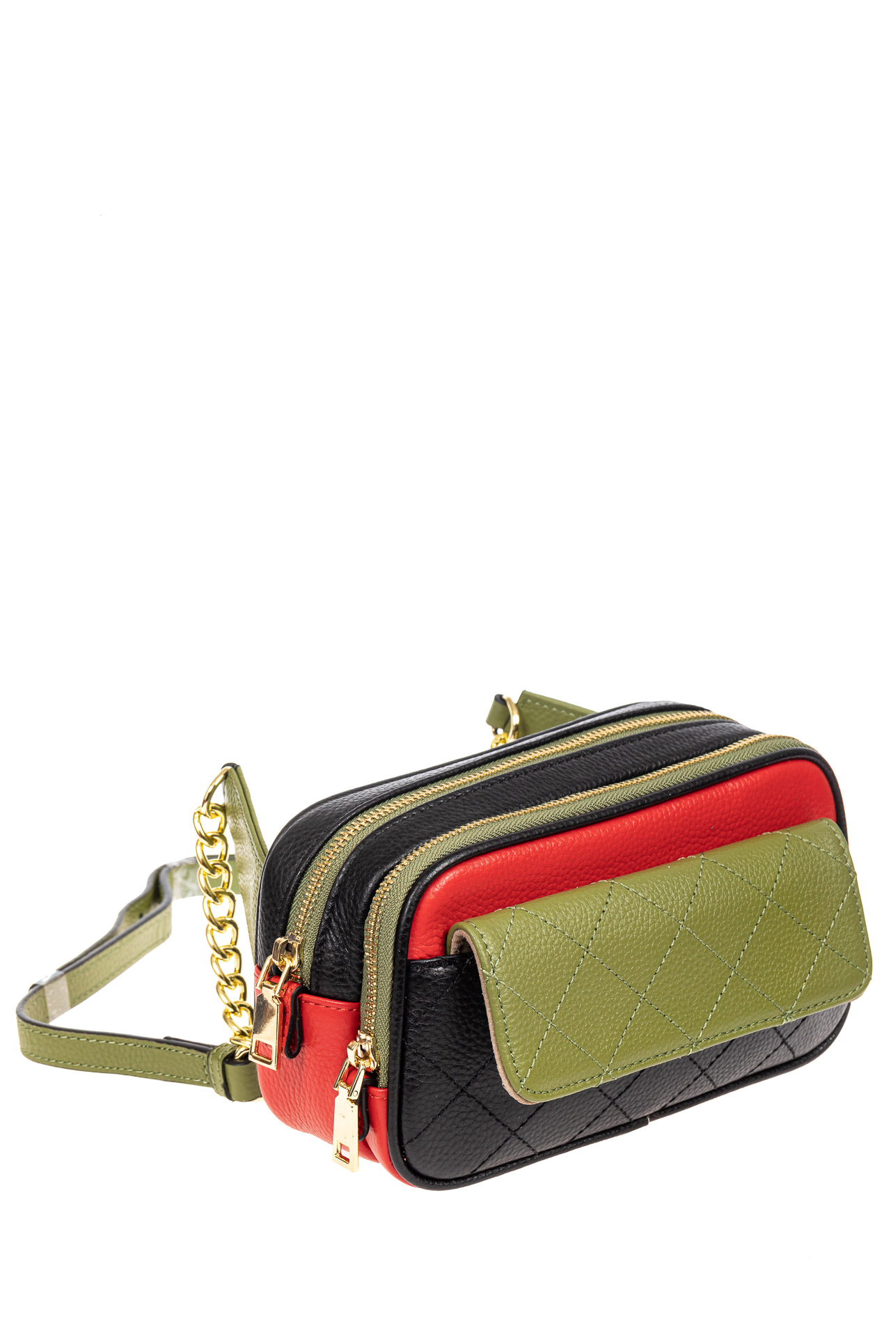 На фото 1 - Женская сумка кросс-боди, черная с зеленым
