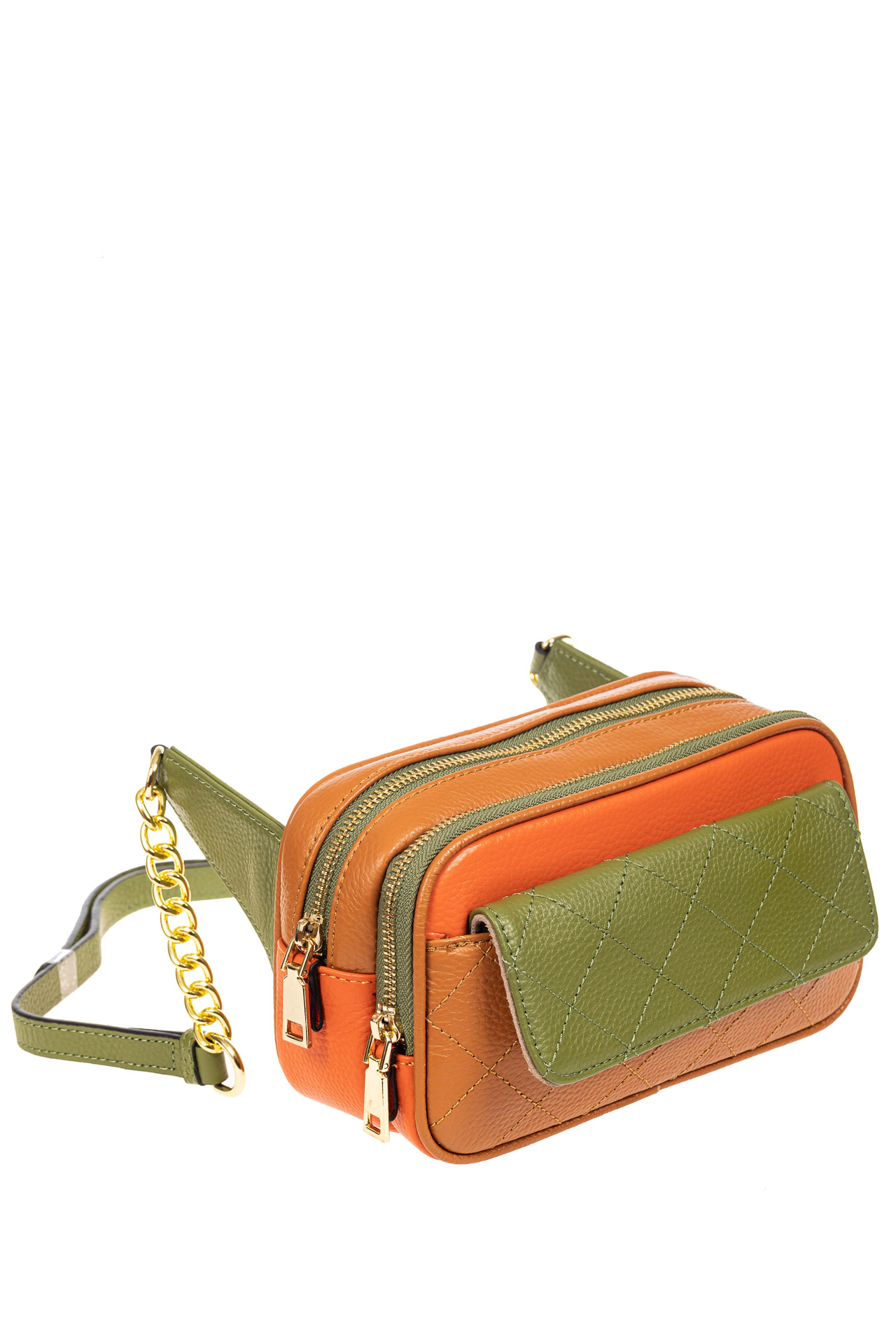 На фото 1 - Женская сумка кросс-боди, оранжевый с зеленым