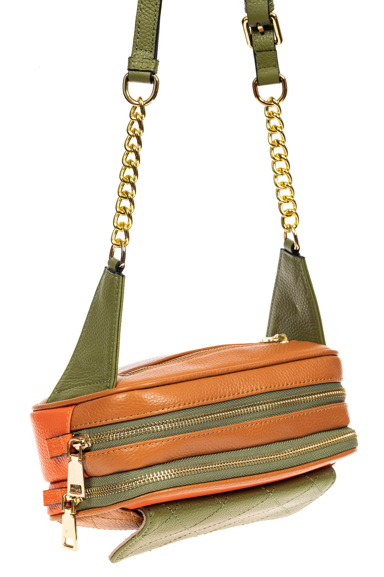 На фото 4 - Женская сумка кросс-боди, оранжевый с зеленым