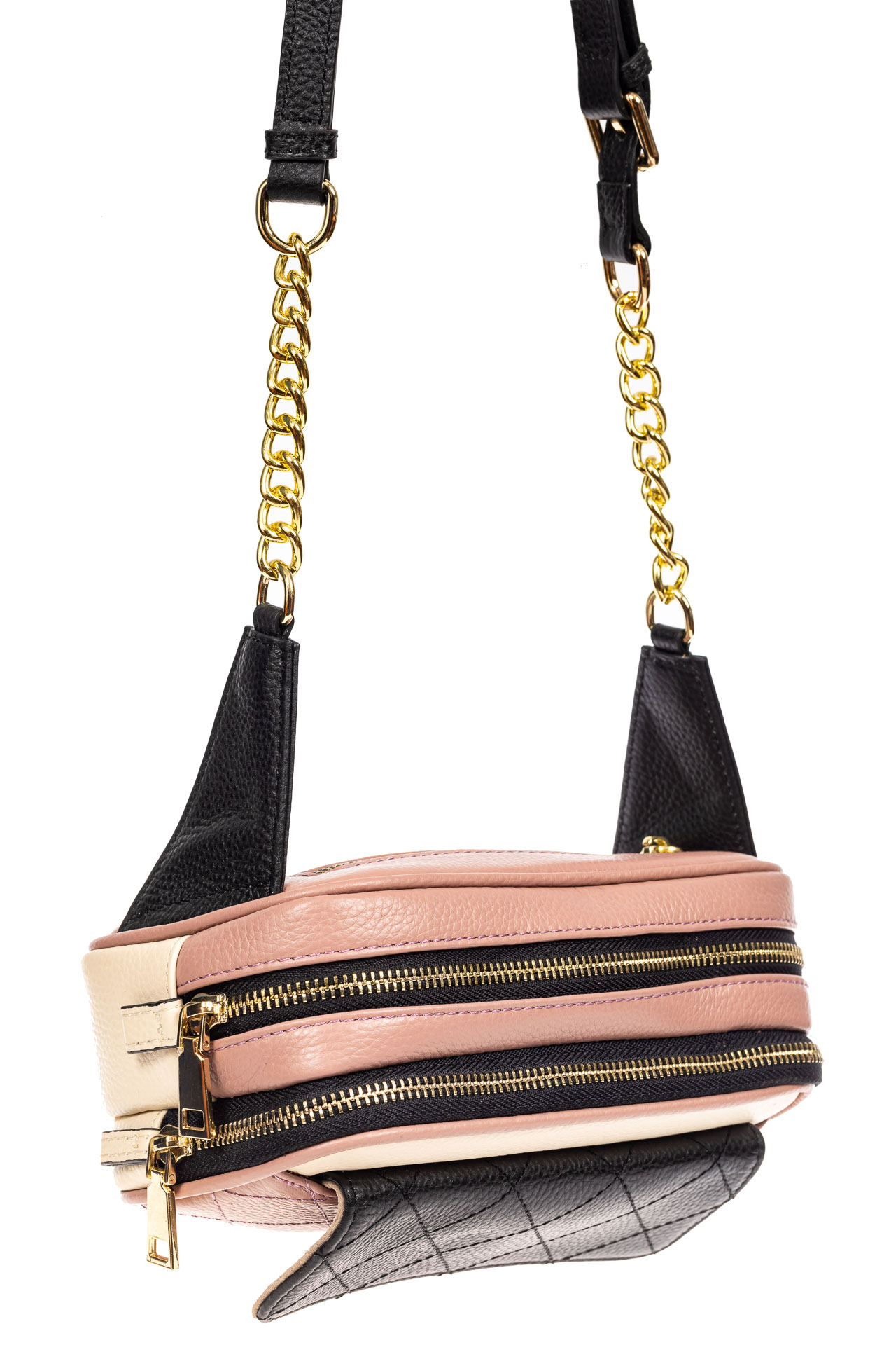 На фото 4 - Женская сумка кросс-боди, розовая с черным